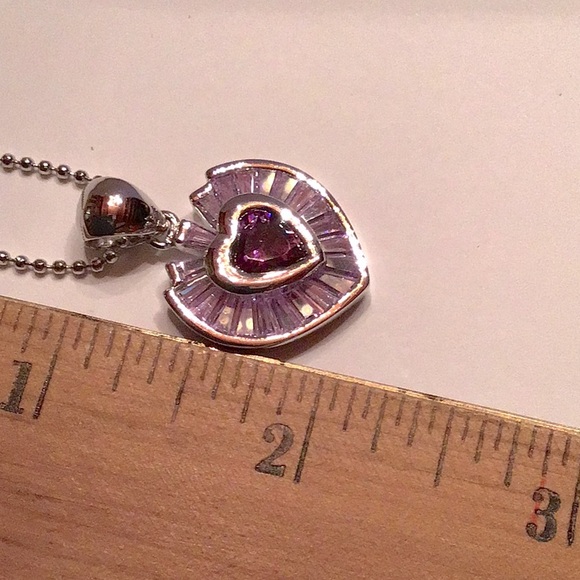 New Heart Necklace/Earring Silver tone rhodium plated. Lilac & Amethyst CZ’S - Picture 2 of 7